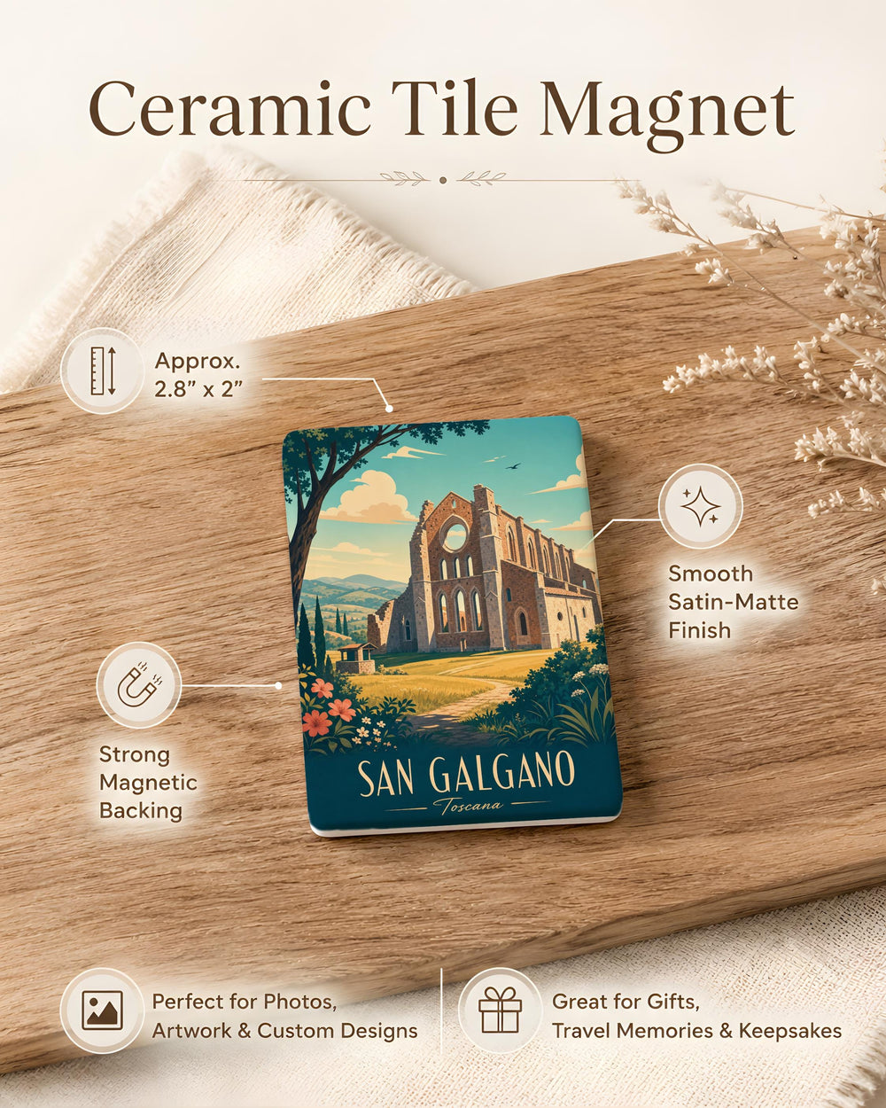 Abbey of San Galgano Fridge Magnet, Tuscany Italy Ruins Souvenir Magnet, Medieval Abbey Landmark Kitchen Magnet
