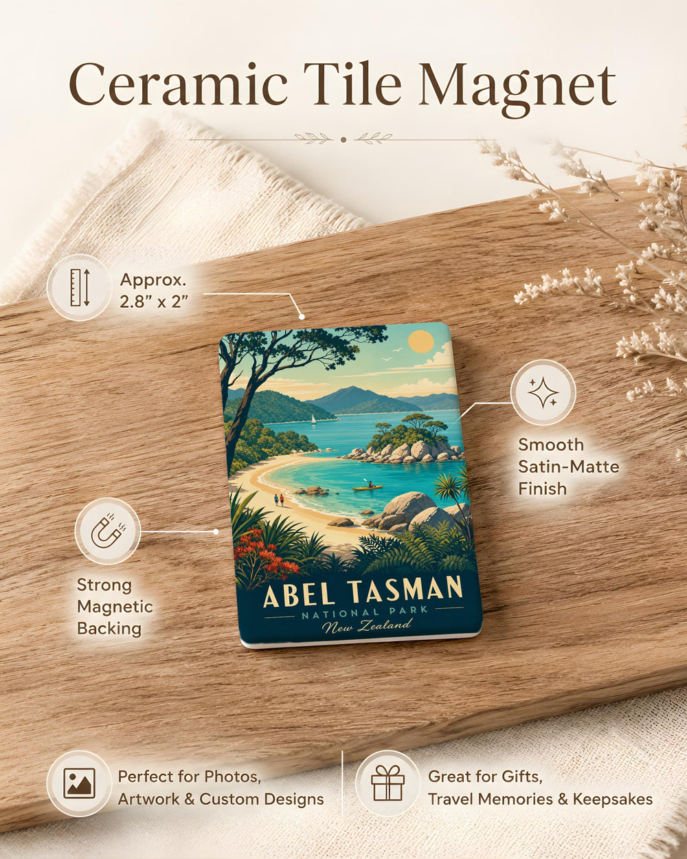 Abel Tasman National Park Fridge Magnet, New Zealand Coastal Scenery Souvenir, Hiking and Beach Travel Keepsake Magnet