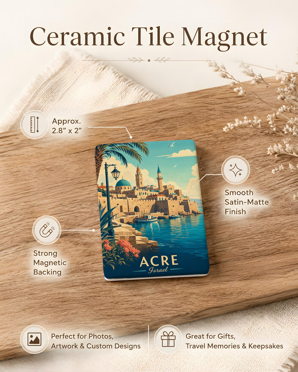 Acre Israel Fridge Magnet, Akko Old City Souvenir Magnet, Holy Land Travel Keepsake, Israel Coastal City Gift