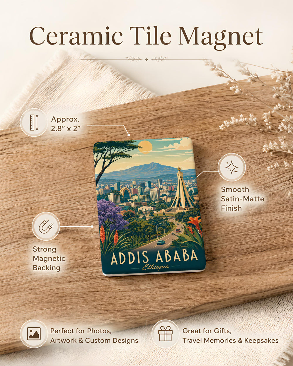 Addis Ababa Ethiopia Fridge Magnet, Addis Ababa Travel Souvenir Magnet, Ethiopia Capital City Landmark Magnet
