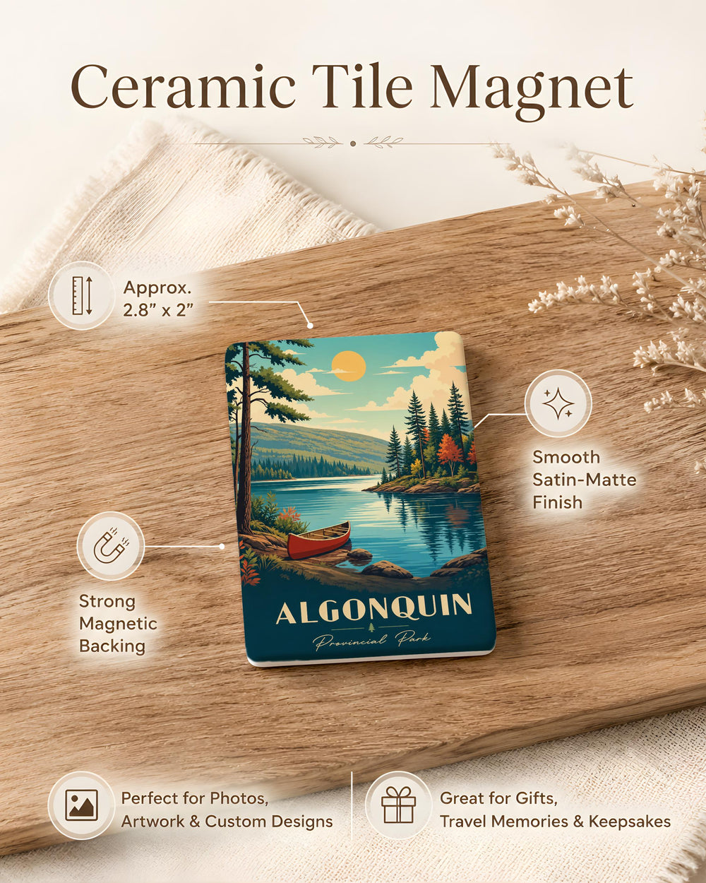 Algonquin Provincial Park Fridge Magnet, Ontario Canada Park Souvenir, Canoe Camping Lake Pines Wildlife Magnet