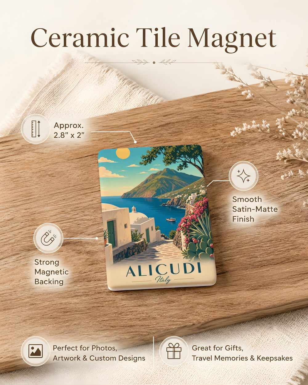 Alicudi Italy Fridge Magnet, Alicudi Island Souvenir, Aeolian Islands Travel Gift, Sicily Italy Keepsake Magnet