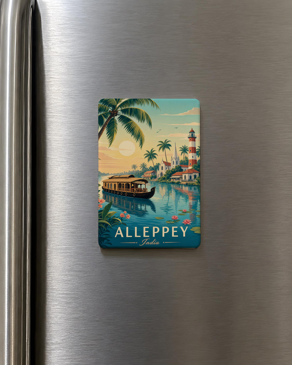 Alleppey India Fridge Magnet, Kerala Backwaters Souvenir, Alappuzha Houseboat Travel Gift, India Vacation Keepsake Magnet