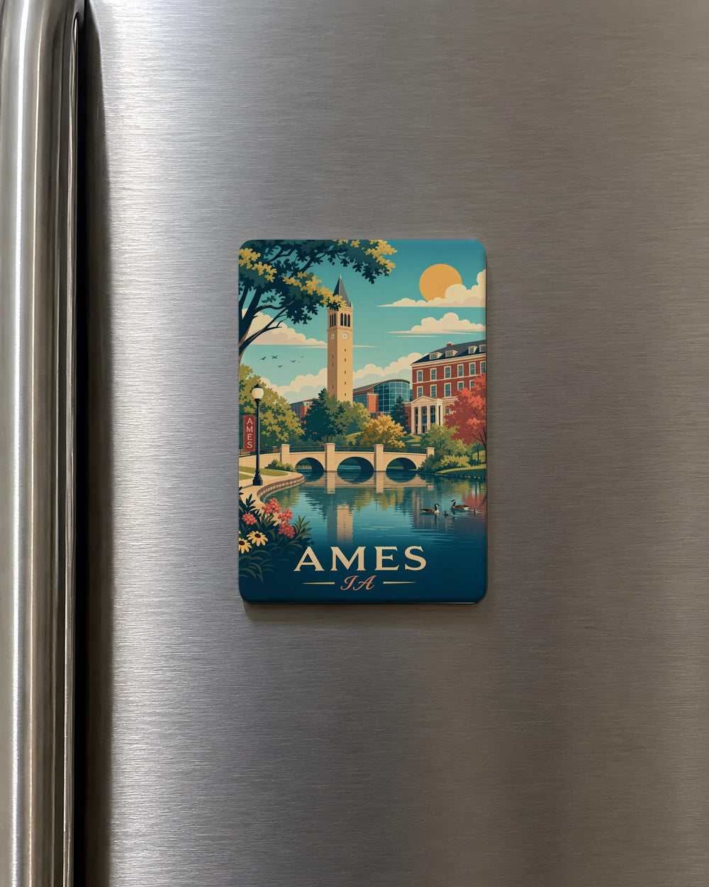 Ames IA Fridge Magnet, Ames Iowa Souvenir Magnet, Iowa Travel Gift, City Landmark Keepsake Magnet