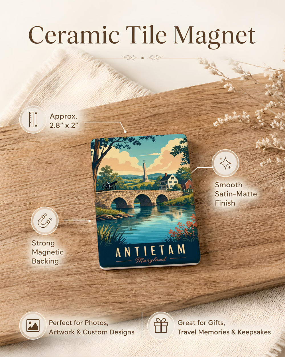 Antietam Maryland Fridge Magnet, Antietam MD Souvenir Magnet, Antietam National Battlefield Travel Gift Keepsake Magnet