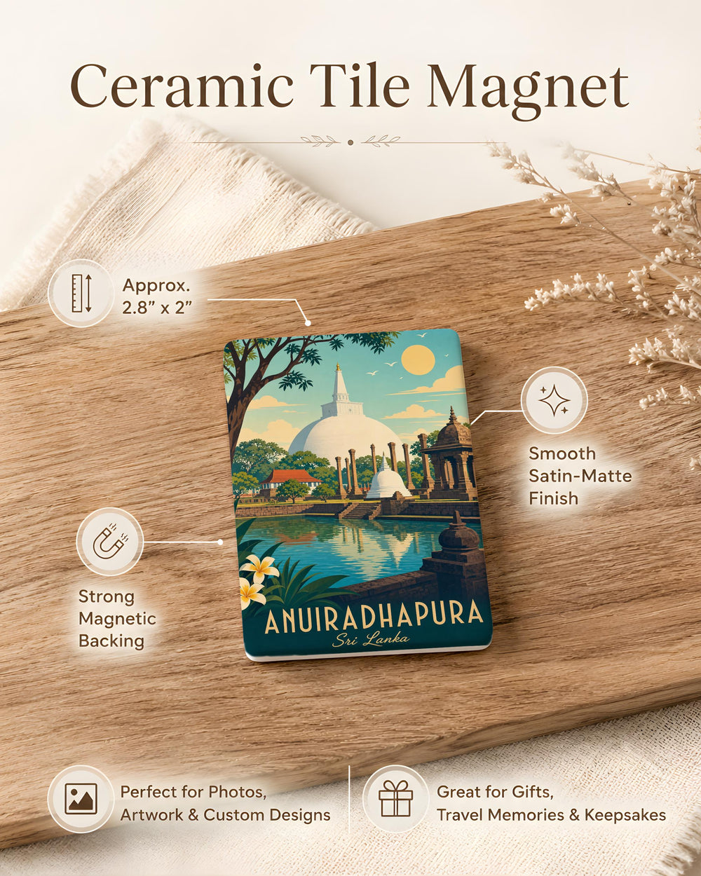 Anuradhapura Sri Lanka Fridge Magnet, Sacred City Souvenir Magnet, Ancient Ruins & Temples Travel Keepsake Magnet