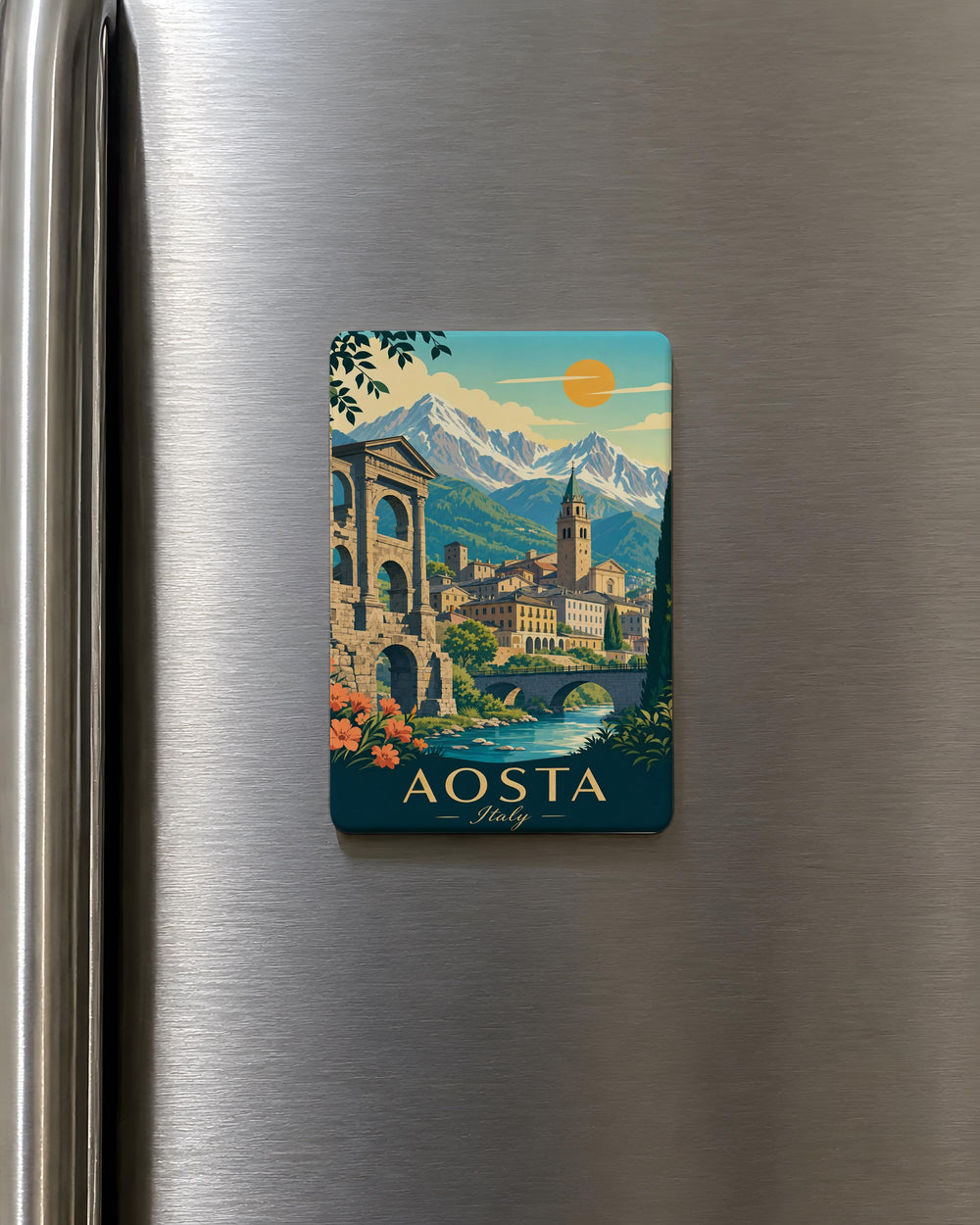 Aosta Italy Fridge Magnet, Aosta Valley Souvenir Magnet, Italy Travel Keepsake, Alpine Town Landmark Magnet, Gift for Travelers