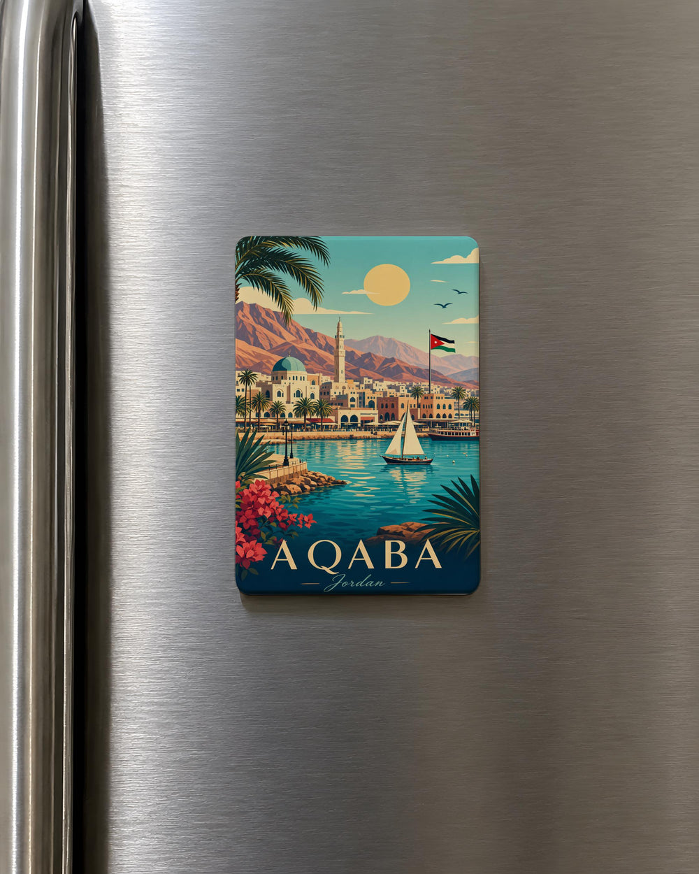 Aqaba Jordan Fridge Magnet, Aqaba Souvenir Magnet, Jordan Travel Gift, Red Sea Coastal City Keepsake Magnet