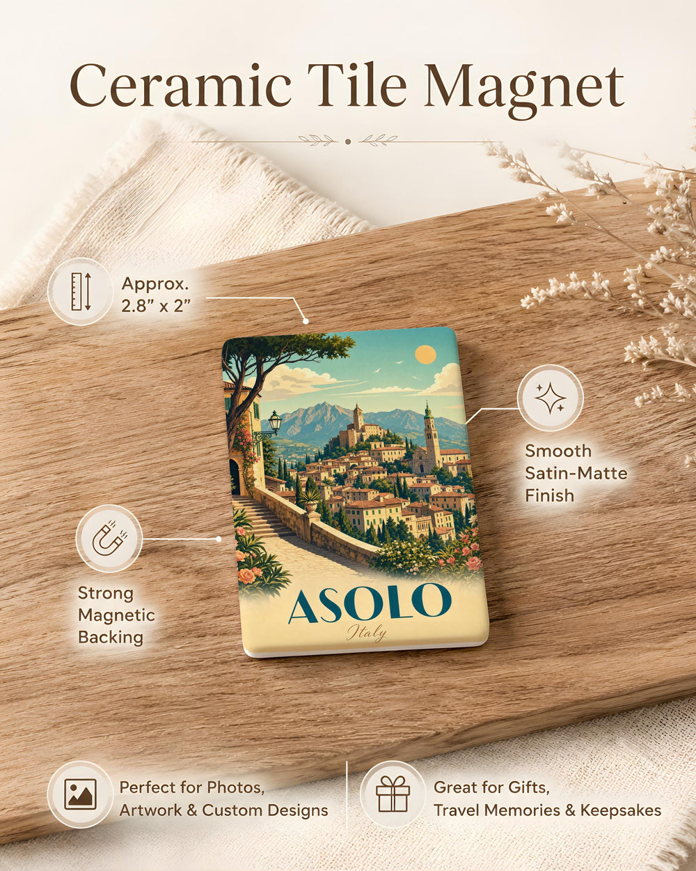 Asolo Italy Fridge Magnet, Asolo Veneto Travel Souvenir Magnet, Italian Town Landmark Keepsake Refrigerator Magnet