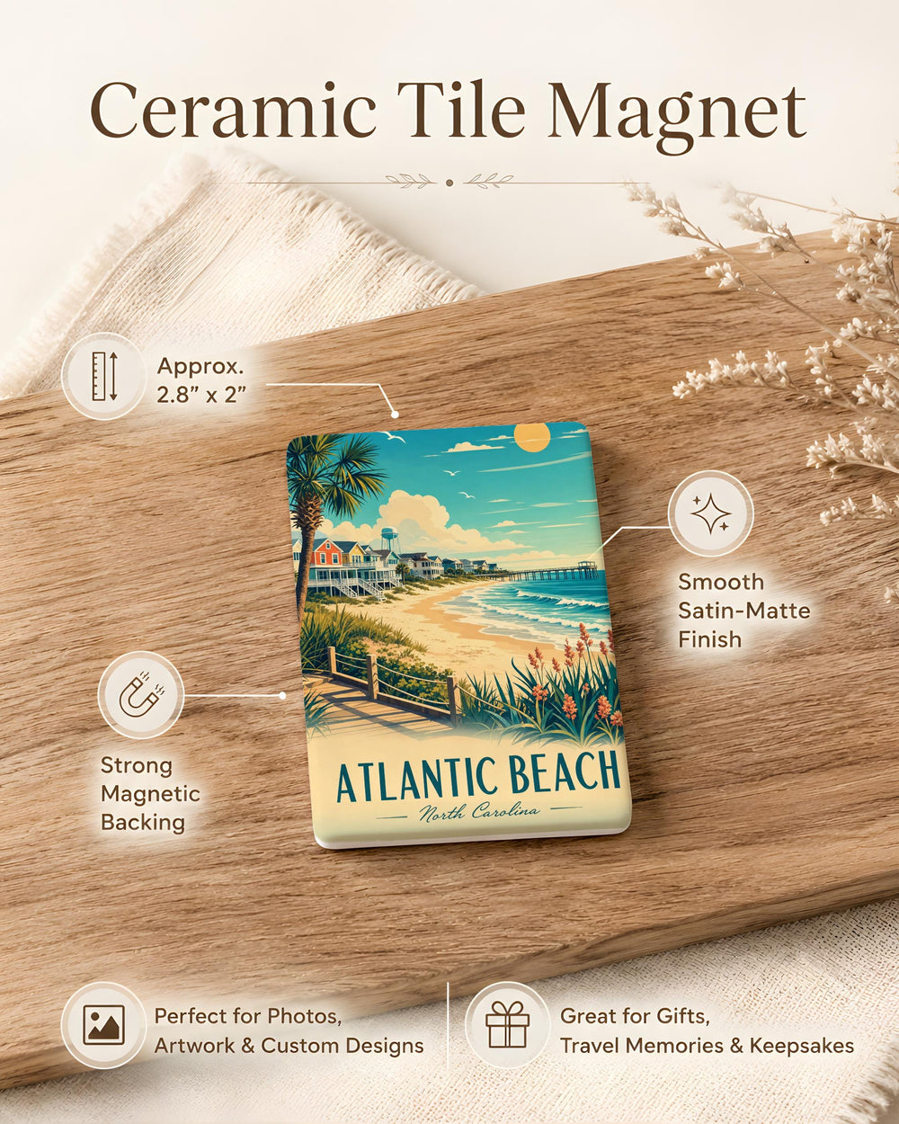 Atlantic Beach NC Fridge Magnet, North Carolina Coastal Souvenir, Beach Town Travel Keepsake, Outer Banks Gift