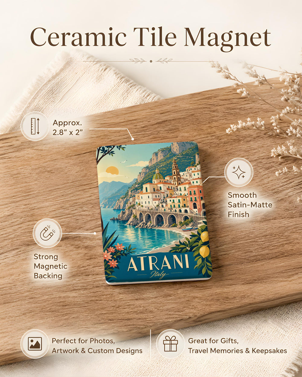 Atrani Italy Fridge Magnet, Amalfi Coast Coastal Village Souvenir, Italian Travel Gift, Atrani Waterfront Landmark Magnet