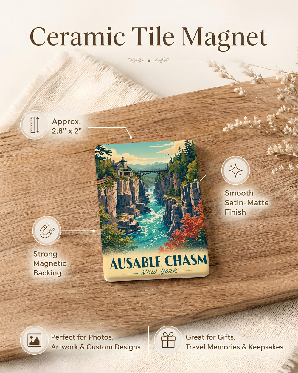 Ausable Chasm Fridge Magnet, Adirondack Park New York Gorge Souvenir, Hiking Travel Nature Landmark Magnet
