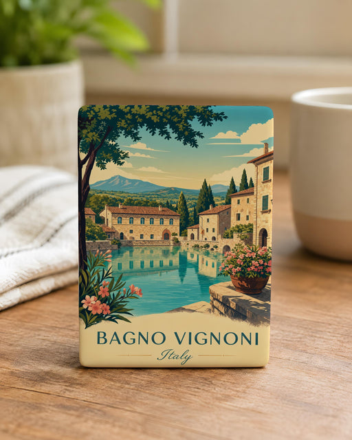 Bagno Vignoni Fridge Magnet, Tuscany Italy Thermal Spa Village Piazza delle Sorgenti Travel Souvenir Magnet