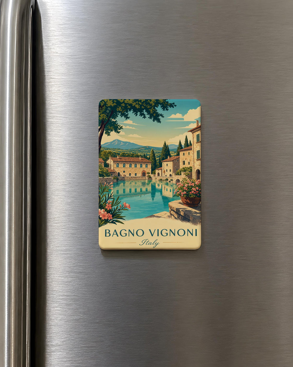 Bagno Vignoni Fridge Magnet, Tuscany Italy Thermal Spa Village Piazza delle Sorgenti Travel Souvenir Magnet