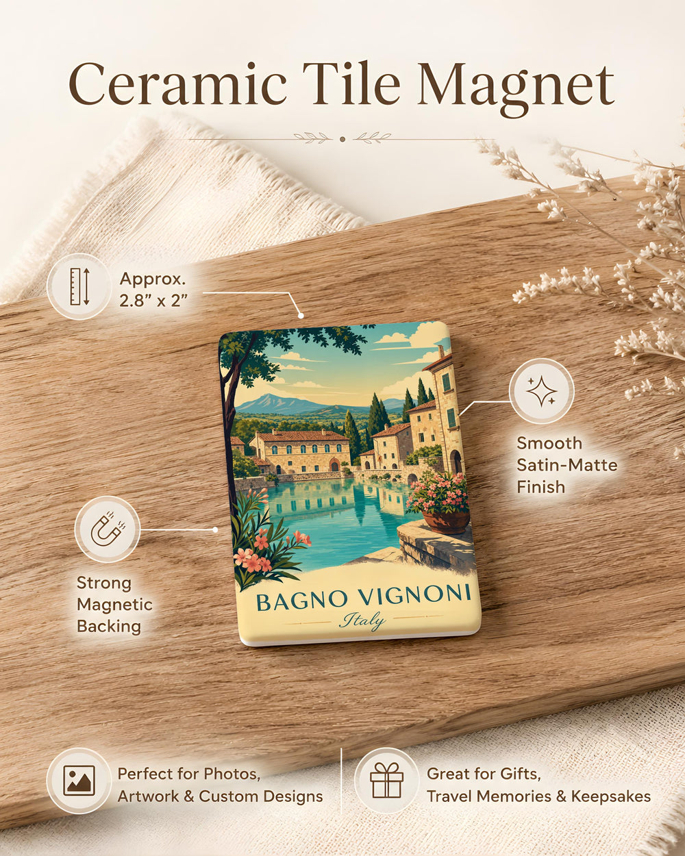 Bagno Vignoni Fridge Magnet, Tuscany Italy Thermal Spa Village Piazza delle Sorgenti Travel Souvenir Magnet