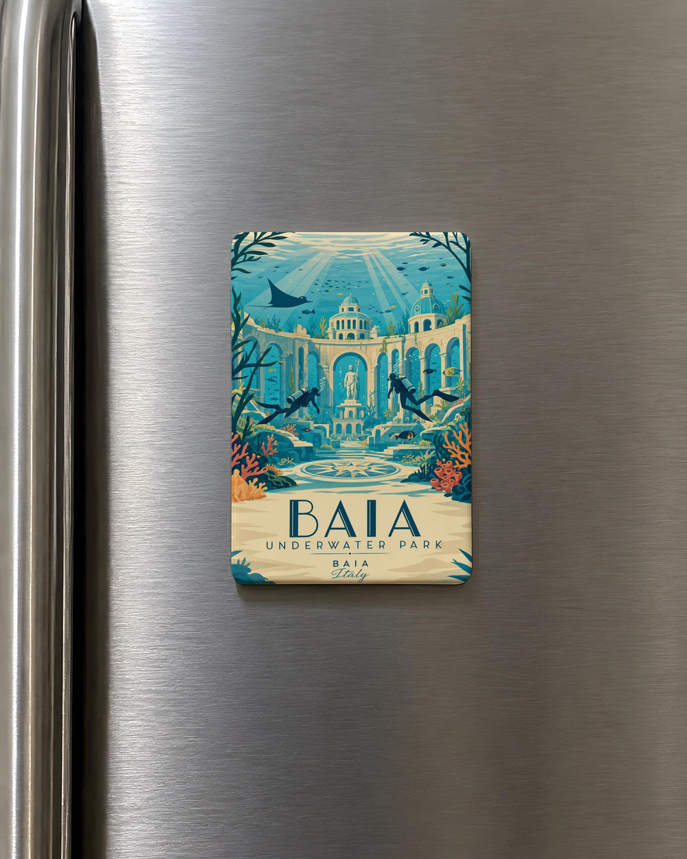 Baia Underwater Park Fridge Magnet, Submerged Ruins and Ancient Statues Sea Life Souvenir Magnet, Italy Travel Gift