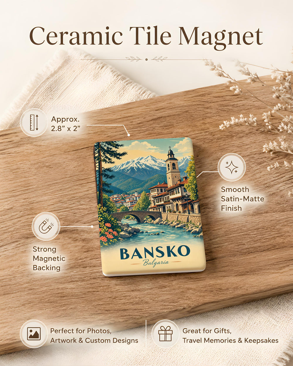 Bansko Bulgaria Fridge Magnet, Bansko Travel Souvenir Magnet, Bulgaria Mountain Town Keepsake, Bansko Ski Resort Gift