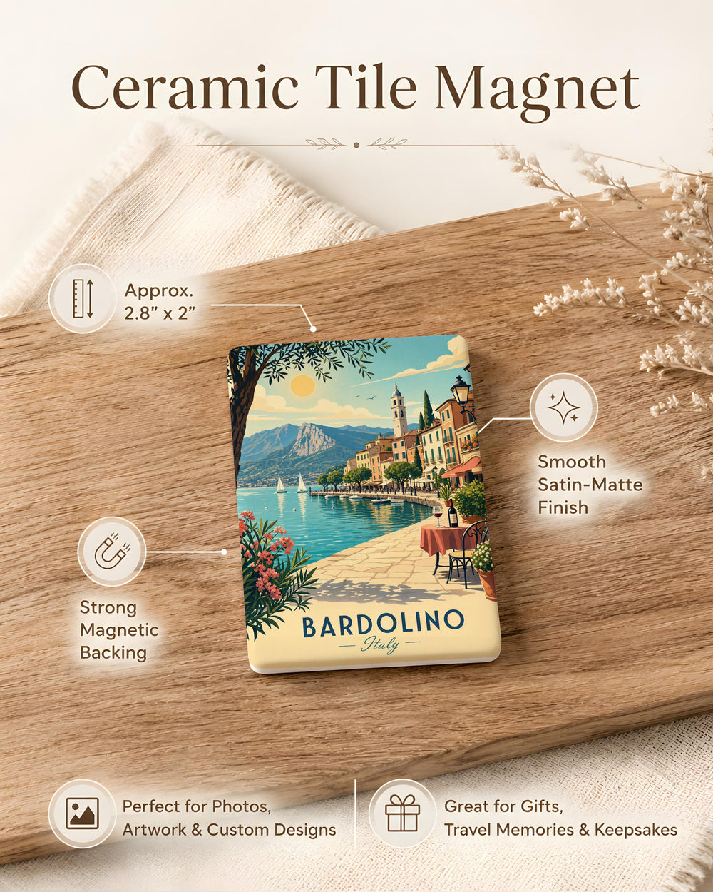 Bardolino Italy Fridge Magnet, Lake Garda Travel Souvenir, Bardolino Town Landmark Keepsake Magnet, Italian Vacation Gift