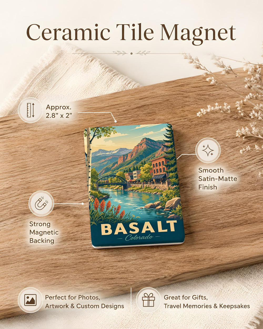 Basalt CO Fridge Magnet, Basalt Colorado Souvenir Magnet, Roaring Fork Valley Travel Gift, Colorado Mountain Town Keepsake