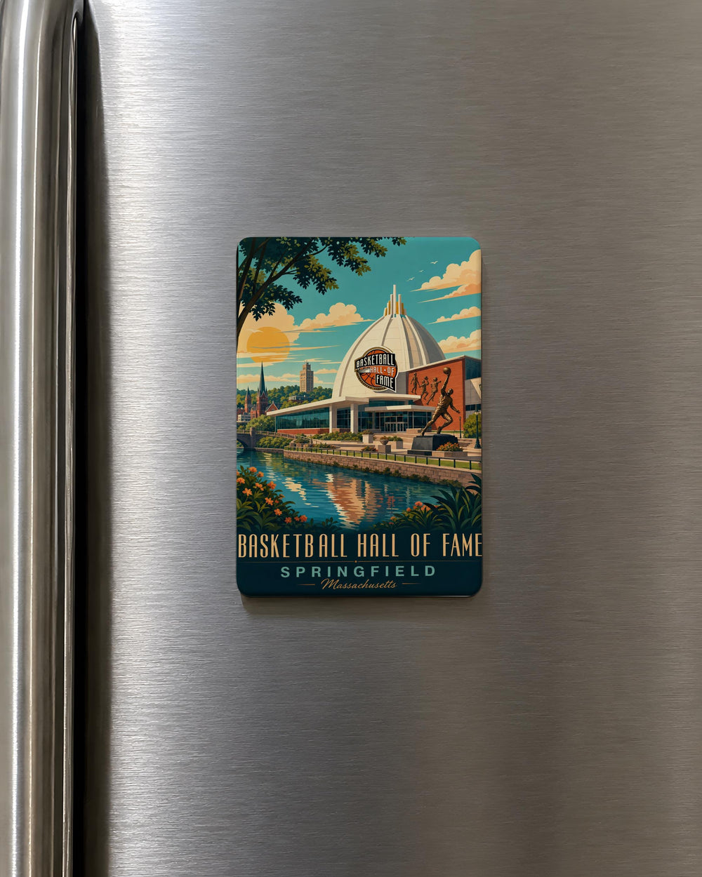 Basketball Hall of Fame Fridge Magnet, Basketball Museum Souvenir Magnet, Springfield Massachusetts Basketball Landmark Magnet