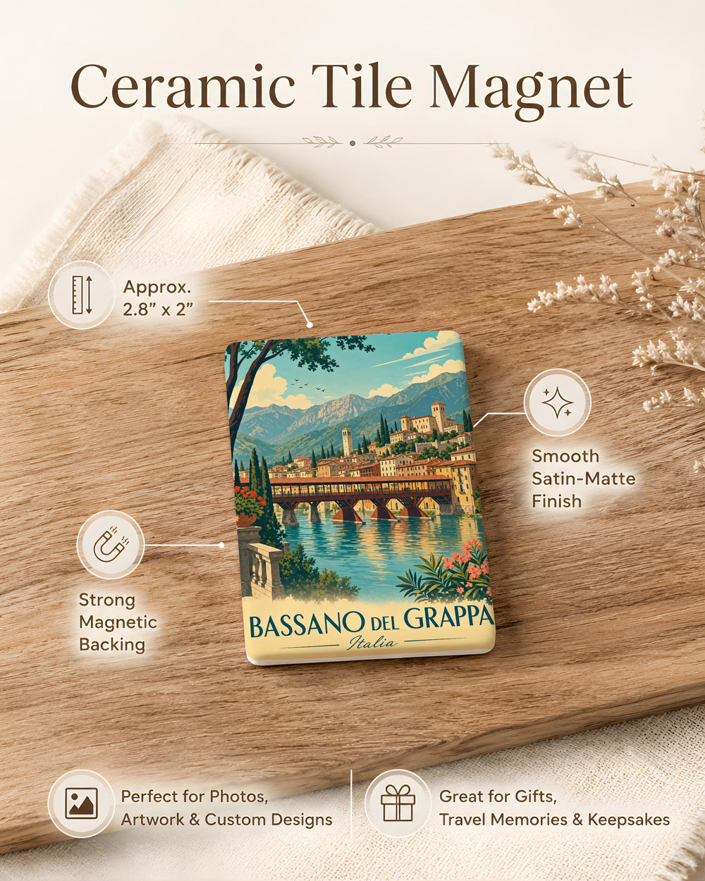 Bassano del Grappa Fridge Magnet, Italy Travel Souvenir, Veneto Landmark Keepsake Magnet, Bassano del Grappa Italy Magnet