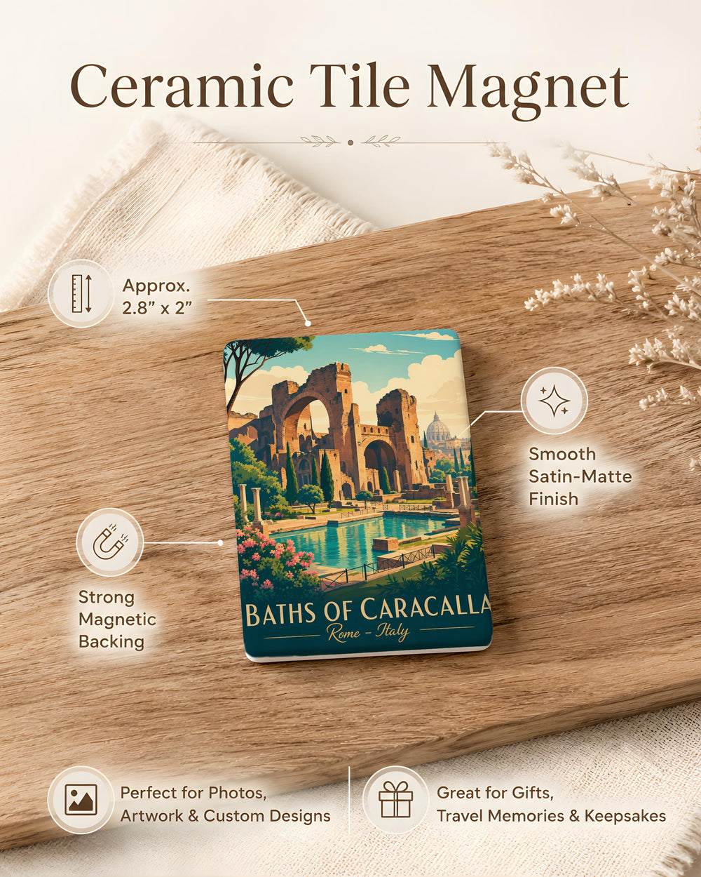 Baths of Caracalla Rome Fridge Magnet, Ancient Roman Baths Landmark Souvenir Magnet, Italy Travel Gift Magnet