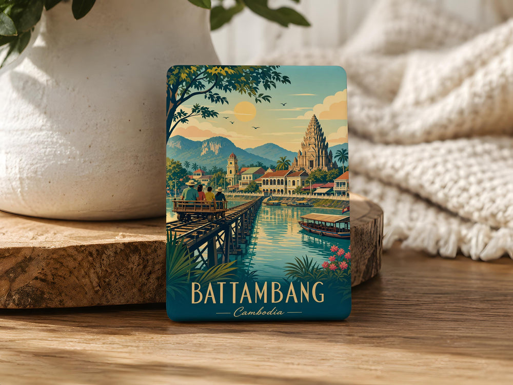 Battambang Cambodia Fridge Magnet, Battambang City Souvenir Magnet, Cambodia Travel Gift, Southeast Asia Landmark Magnet
