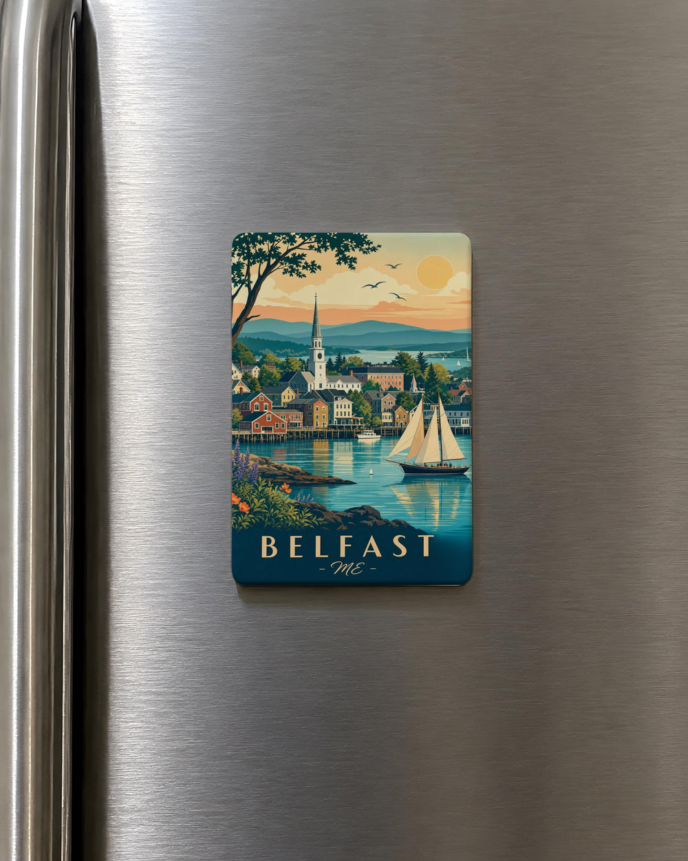 Belfast Maine Fridge Magnet, Belfast ME Souvenir Magnet, Coastal Maine Travel Gift, Belfast Harbor Keepsake Magnet