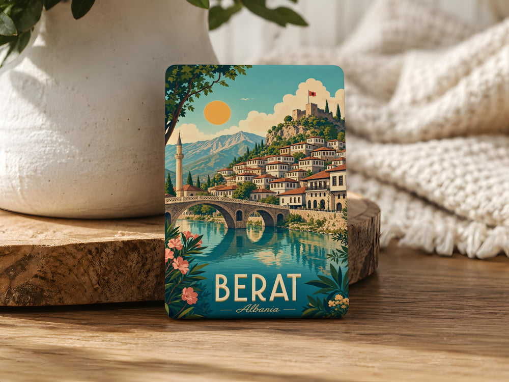 Berat Albania Fridge Magnet, Berat City Souvenir, Albania Travel Gift, Historic Ottoman Town Landmark Magnet
