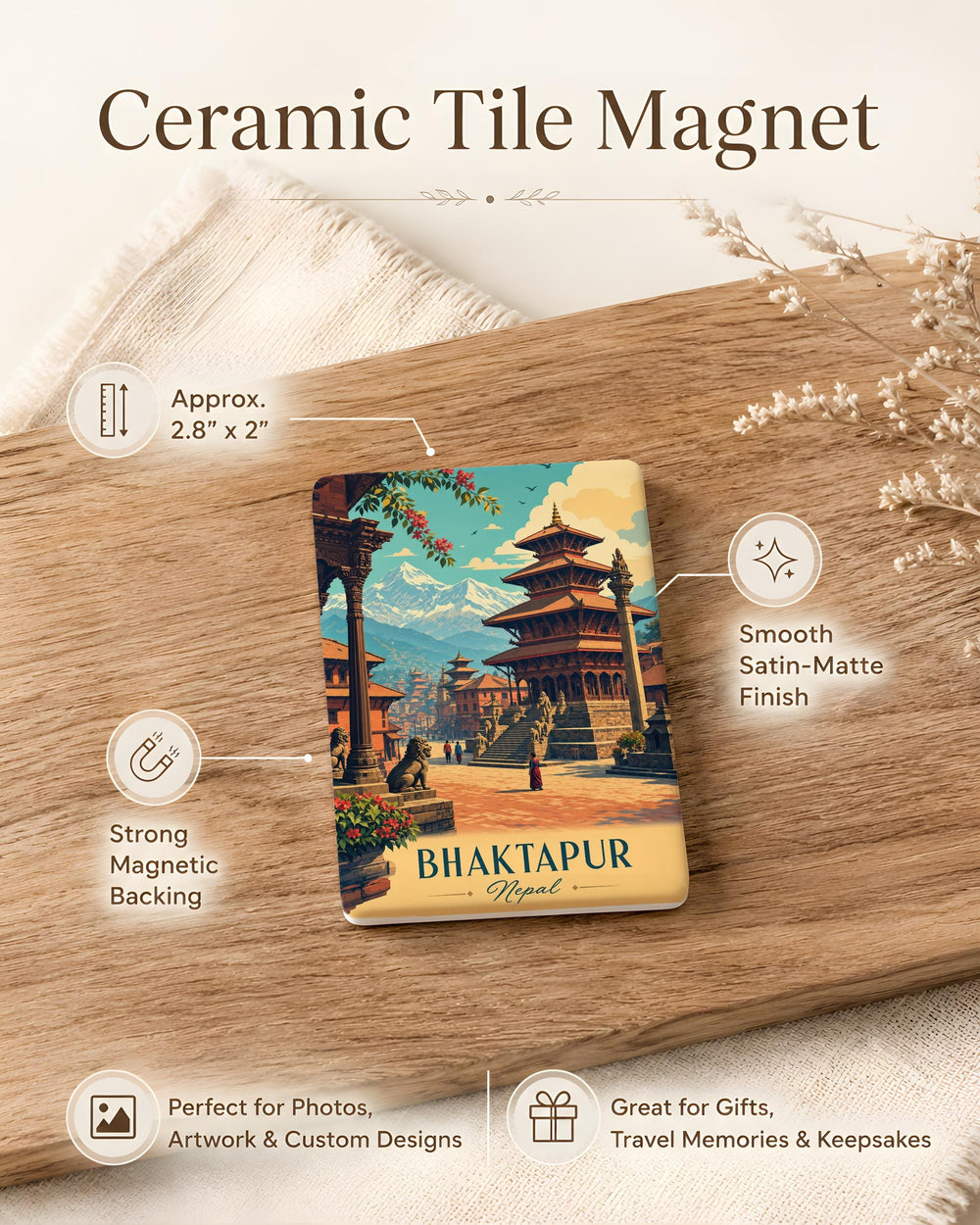 Bhaktapur Nepal Fridge Magnet, Bhaktapur Durbar Square Souvenir Magnet, Nepal Travel Gift, Himalayan Heritage Landmark Magnet