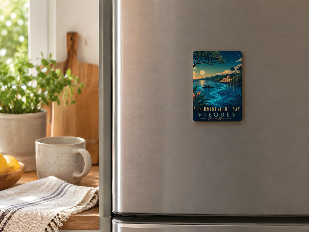 Vieques Bioluminescent Bay Fridge Magnet, Puerto Rico Glowing Lagoon Night Water Nature Travel Souvenir Magnet