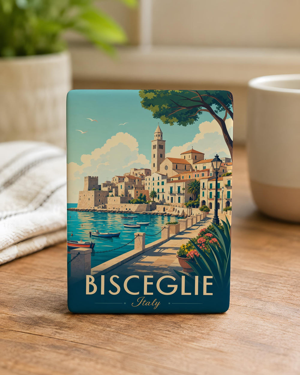 Bisceglie Italy Fridge Magnet, Bisceglie Travel Souvenir, Puglia Coastal Town Landmark Keepsake Magnet, Italy Vacation Gift