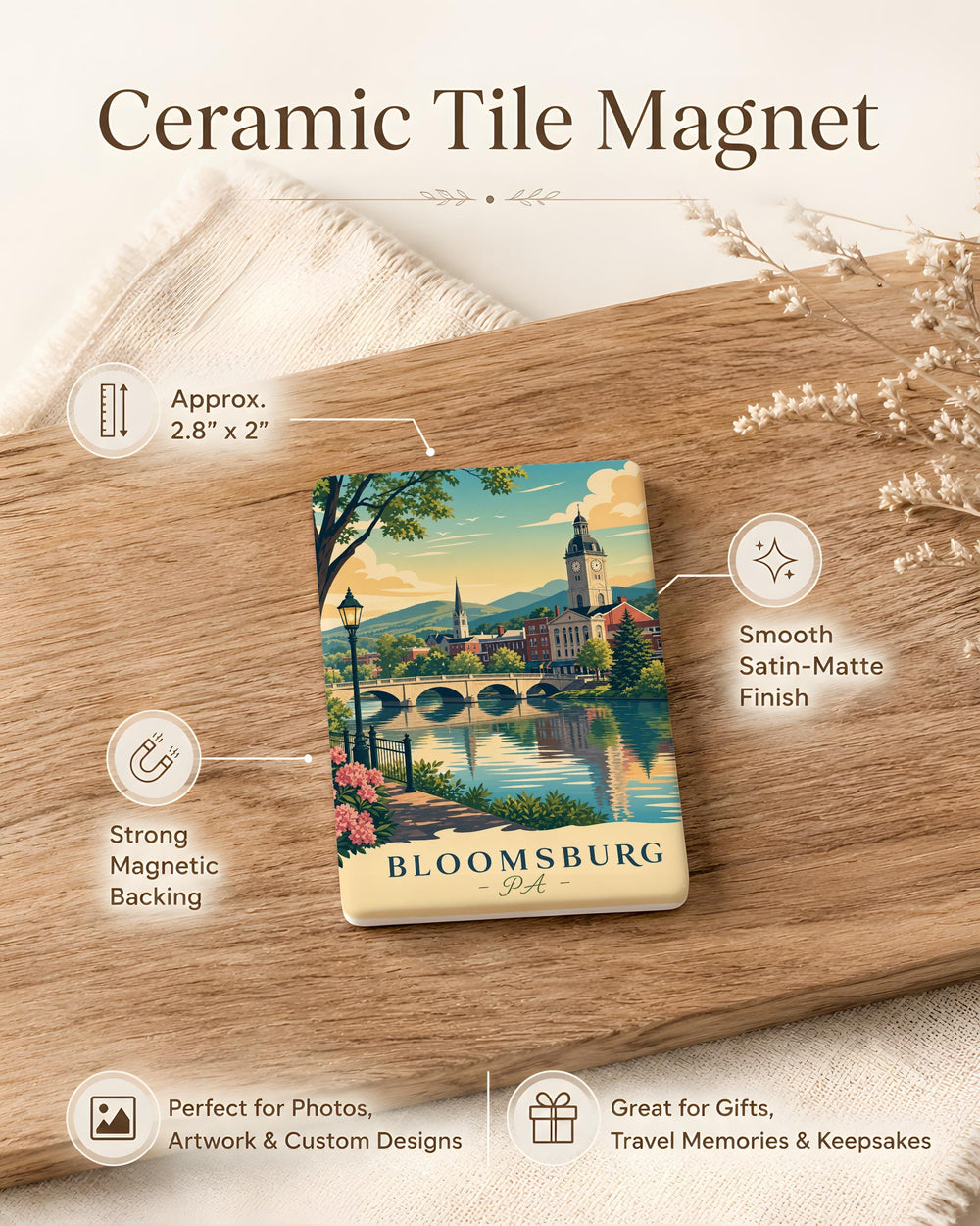 Bloomsburg PA Fridge Magnet, Bloomsburg Pennsylvania Souvenir Magnet, Town Landmark Travel Keepsake Gift