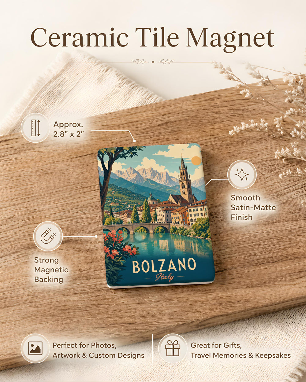 Bolzano Italy Fridge Magnet, Bolzano Souvenir Magnet, South Tyrol Travel Keepsake, Italian Alps Landmark Magnet