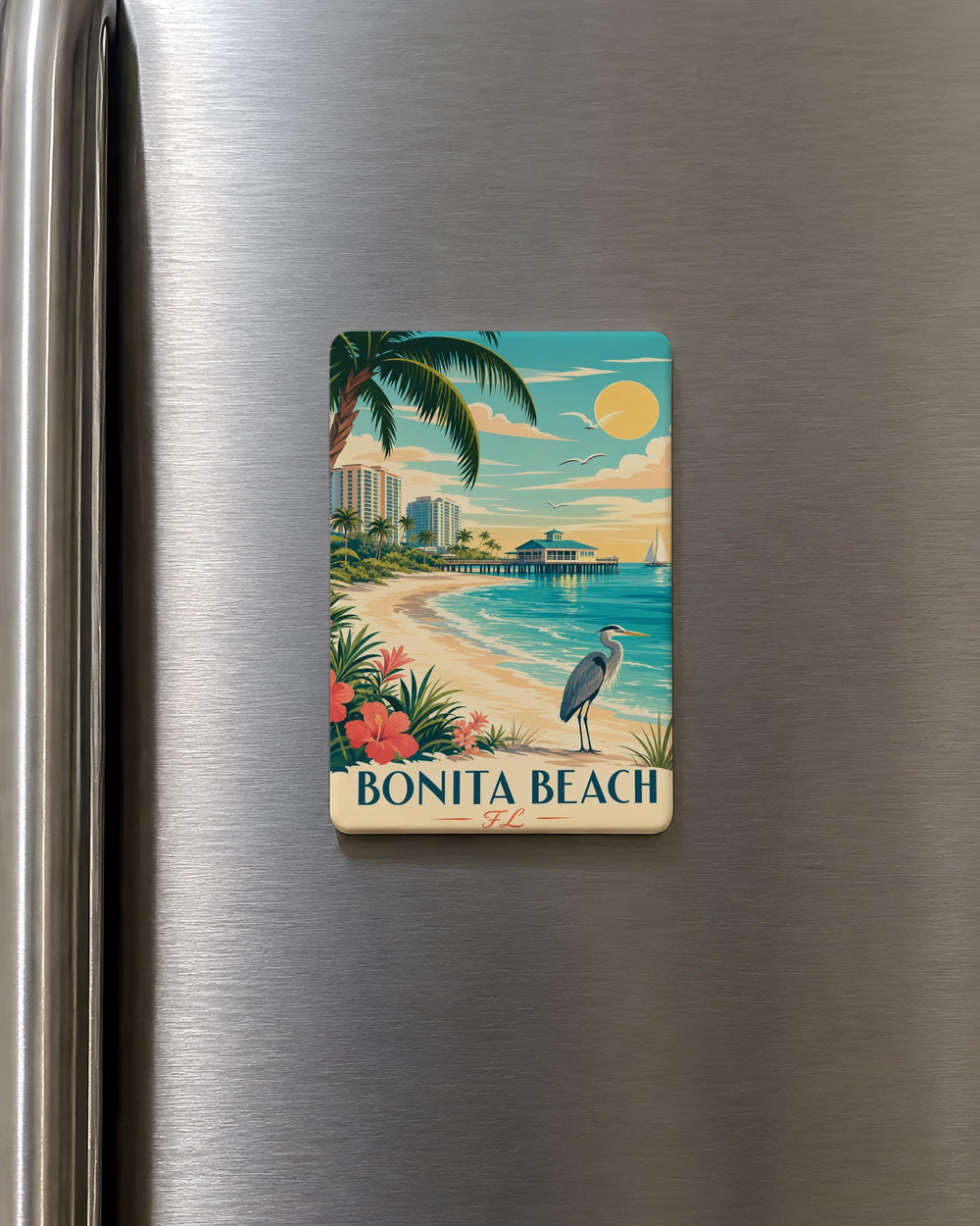 Bonita Beach FL Fridge Magnet, Florida Beach Souvenir Magnet, Bonita Springs Coastal Vacation Keepsake Magnet
