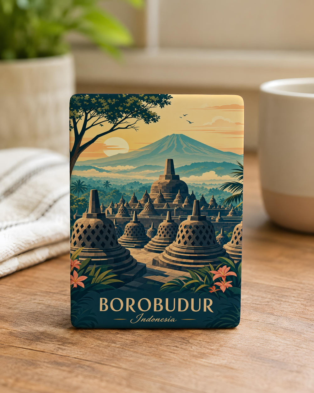 Borobudur Temple Fridge Magnet, Indonesia Landmark Souvenir Magnet, Buddhist Monument Travel Keepsake Gift