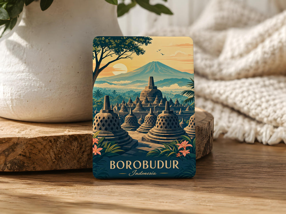 Borobudur Temple Fridge Magnet, Indonesia Landmark Souvenir Magnet, Buddhist Monument Travel Keepsake Gift