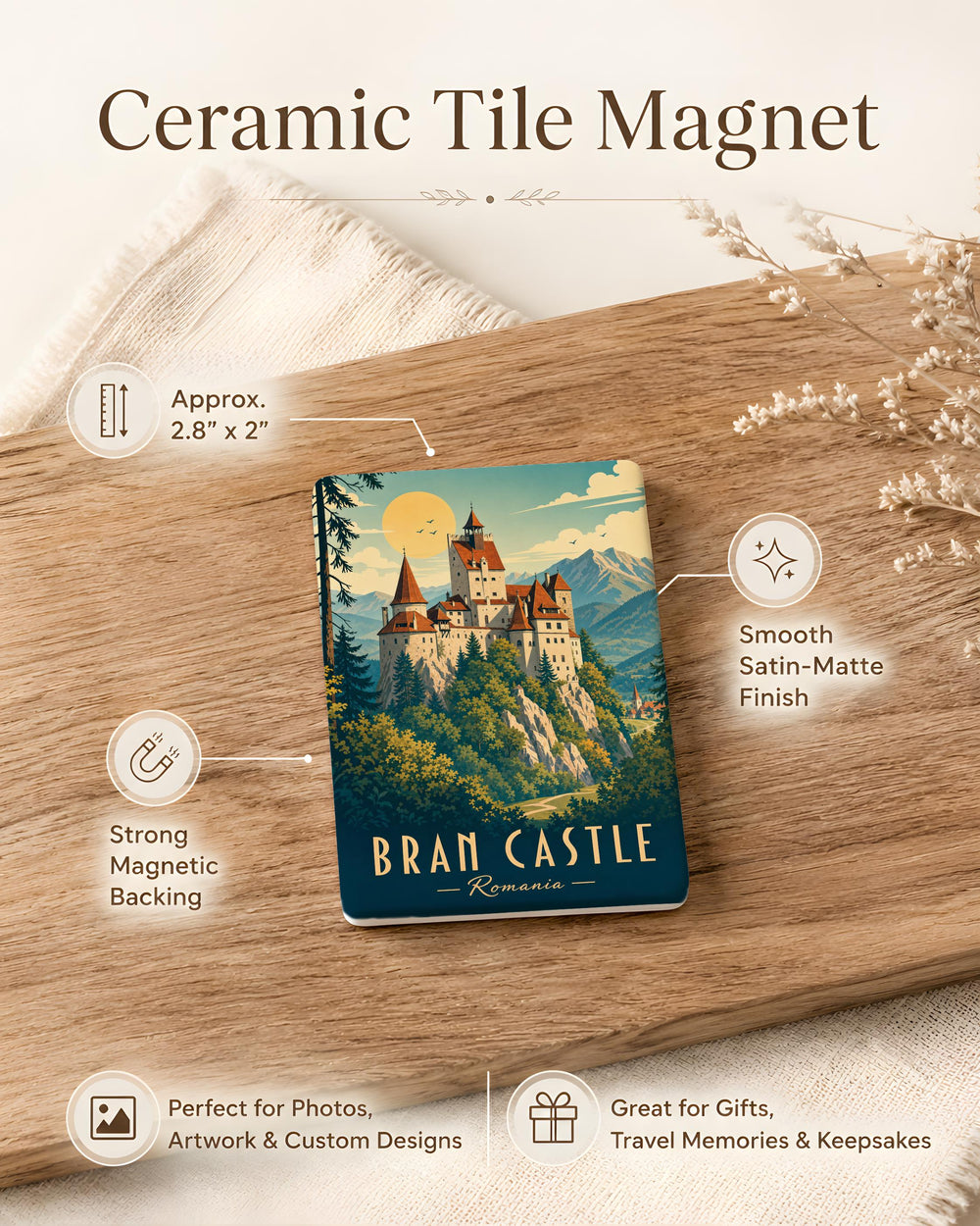 Bran Castle Fridge Magnet, Dracula’s Castle Souvenir, Transylvania Romania Landmark Magnet, Gothic Castle Travel Gift