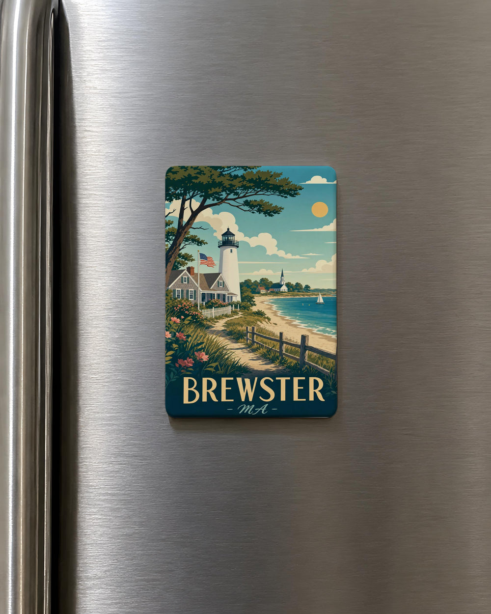 Brewster MA Fridge Magnet, Brewster Massachusetts Souvenir Magnet, Cape Cod Travel Gift, Coastal Town Keepsake Magnet