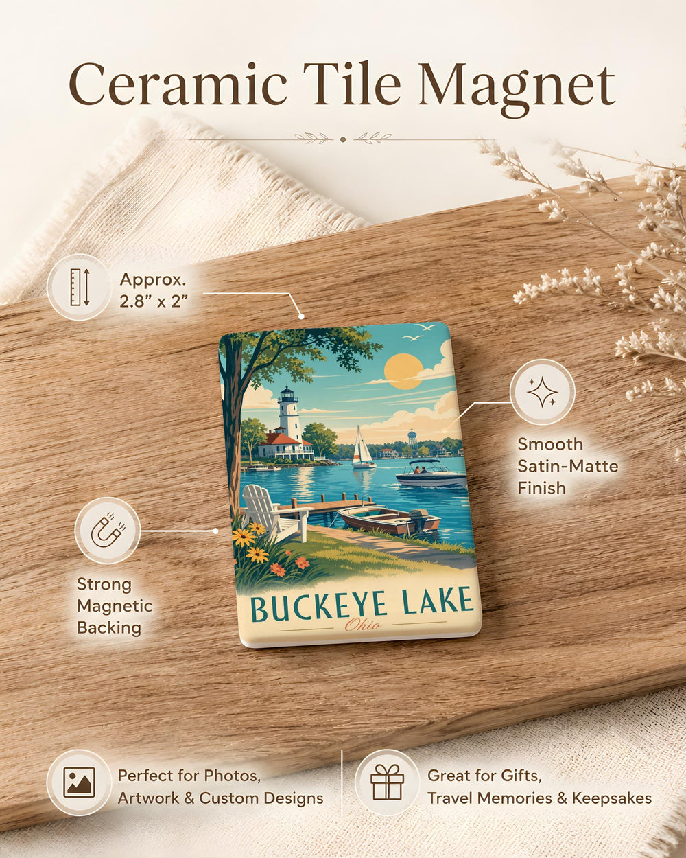 Buckeye Lake Fridge Magnet, Ohio Lake Souvenir, Buckeye Lake State Park Keepsake, Lake House Kitchen Decor Magnet
