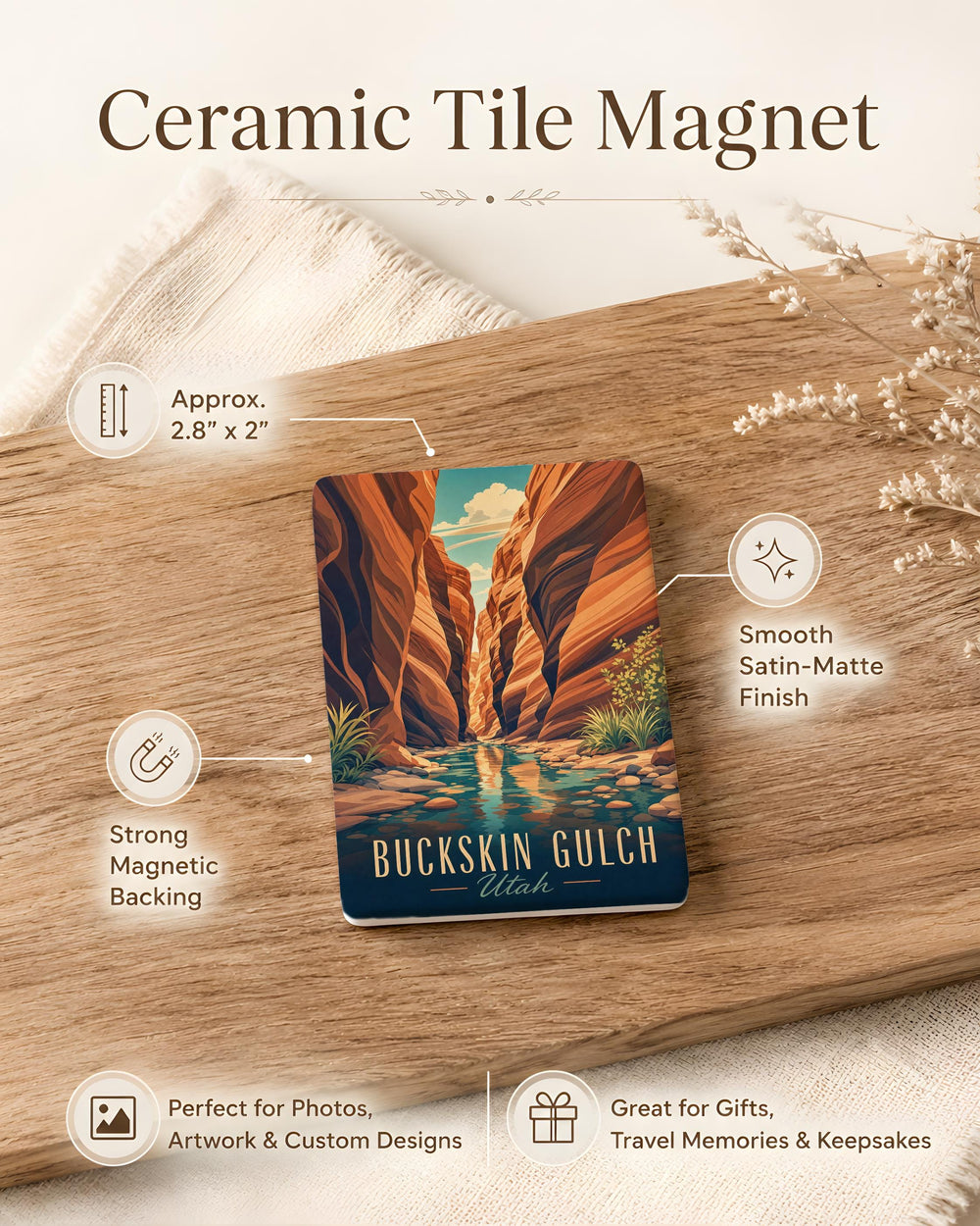 Buckskin Gulch Utah Fridge Magnet, Slot Canyon Souvenir Magnet, Utah Hiking Adventure Travel Keepsake Magnet