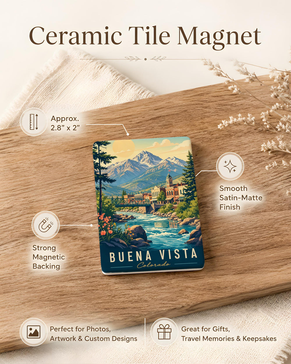 Buena Vista CO Fridge Magnet, Buena Vista Colorado Souvenir Magnet, Arkansas River Mountain Town Travel Gift