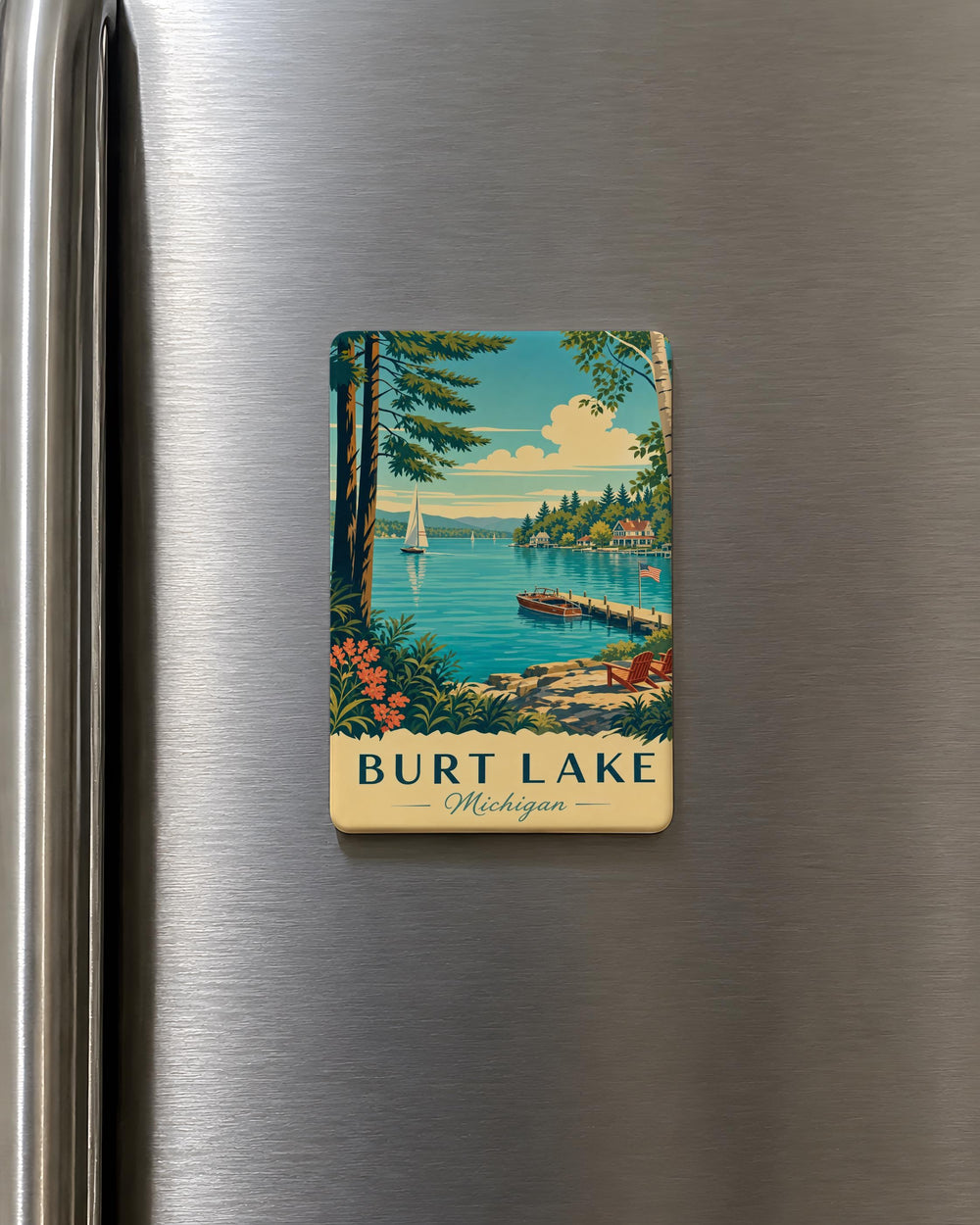Burt Lake Fridge Magnet, Michigan Lake Souvenir, Up North Cabin & Camping Keepsake, Northern Michigan Travel Gift