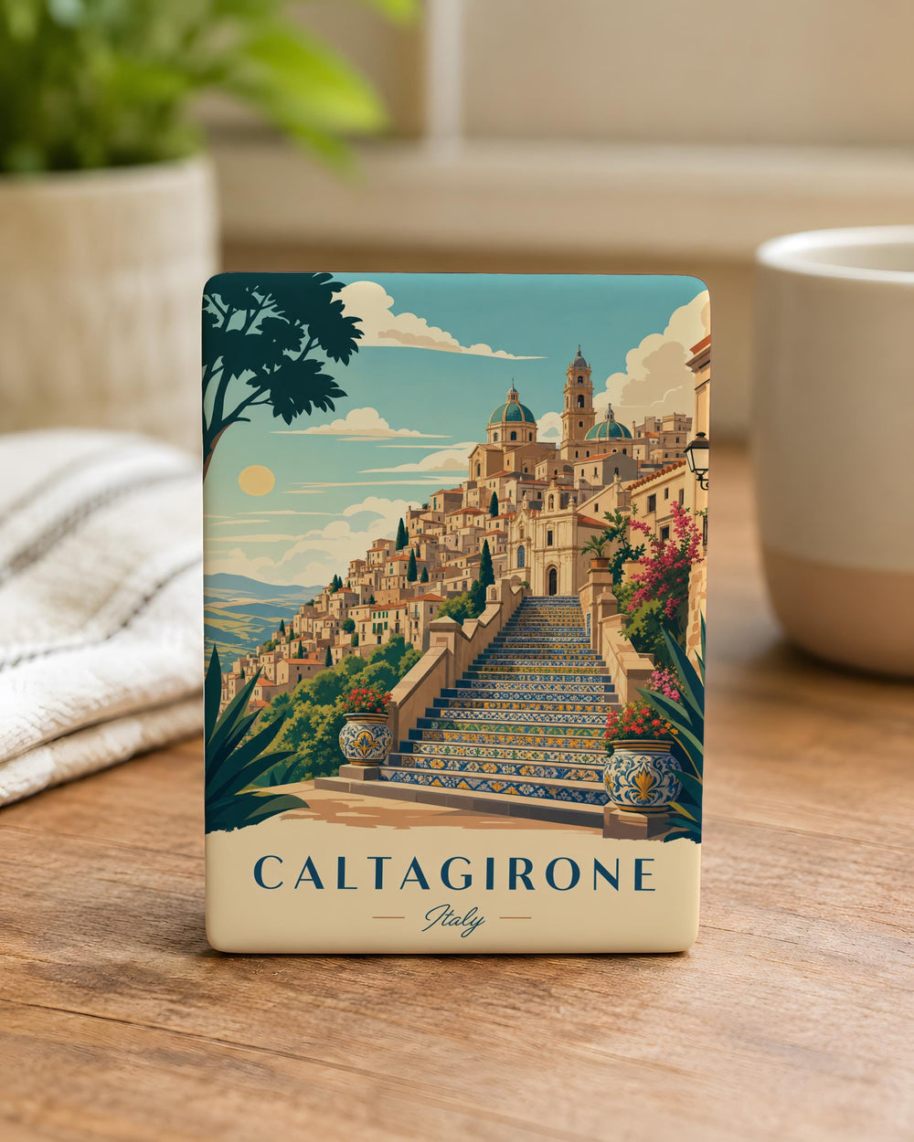 Caltagirone Italy Fridge Magnet, Sicily Travel Souvenir, Italian Town Landmark Keepsake, Caltagirone Gift for Italy Lovers
