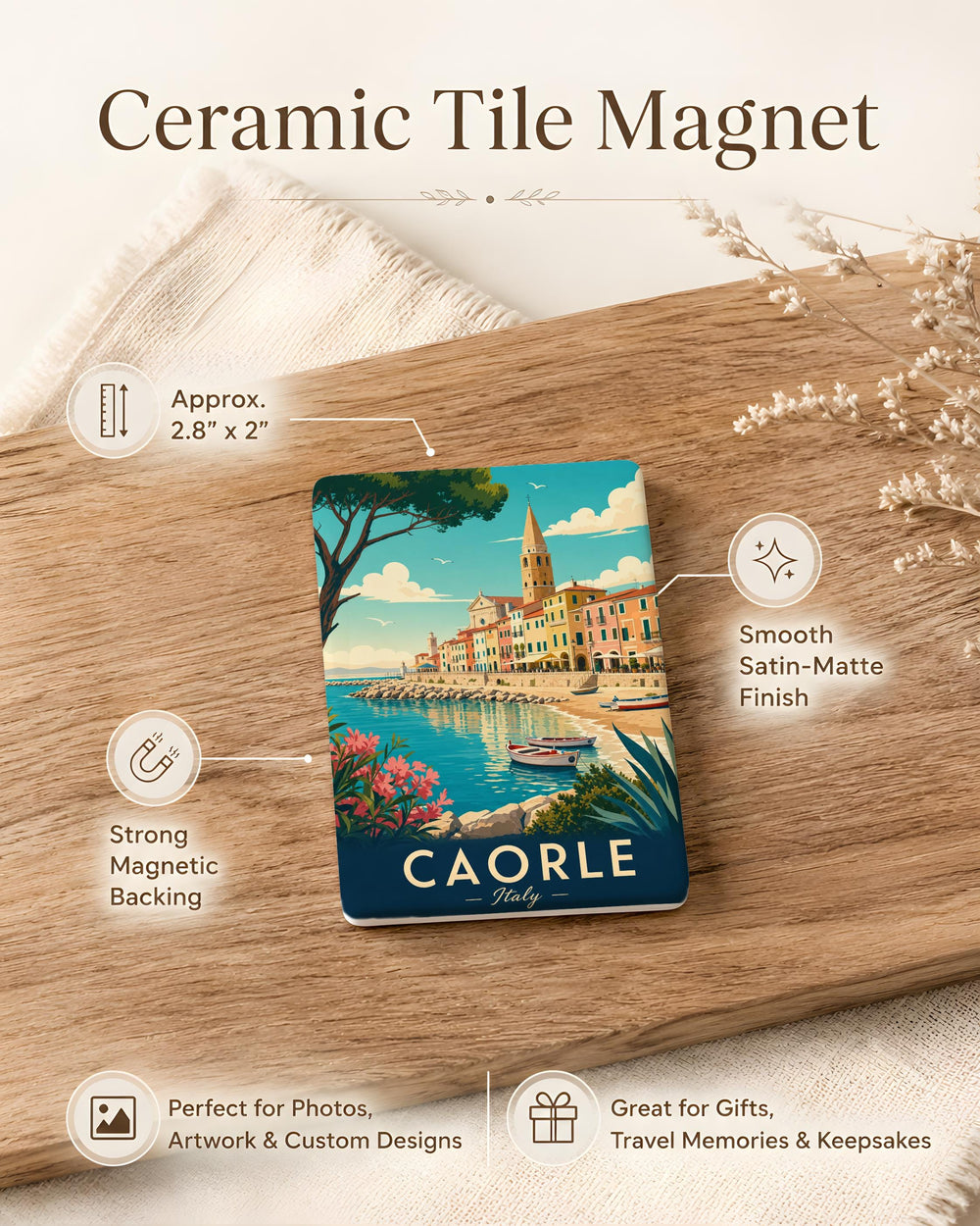 Caorle Italy Fridge Magnet, Caorle Veneto Souvenir Magnet, Italian Coastal Town Travel Keepsake, Italy Vacation Gift