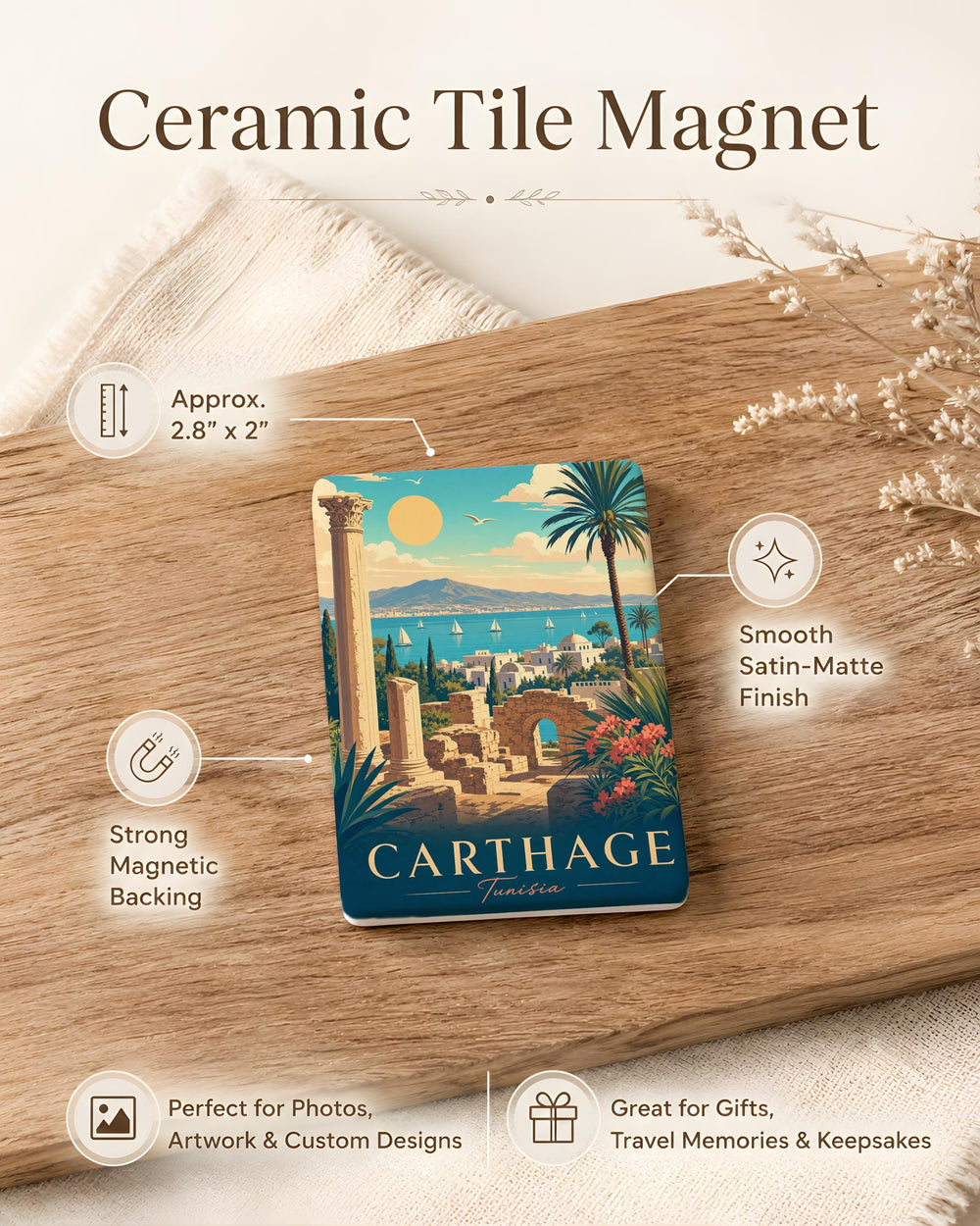 Carthage Tunisia Fridge Magnet, Carthage Ruins Souvenir Magnet, Tunisia Travel Gift, Ancient Carthage Landmark Magnet