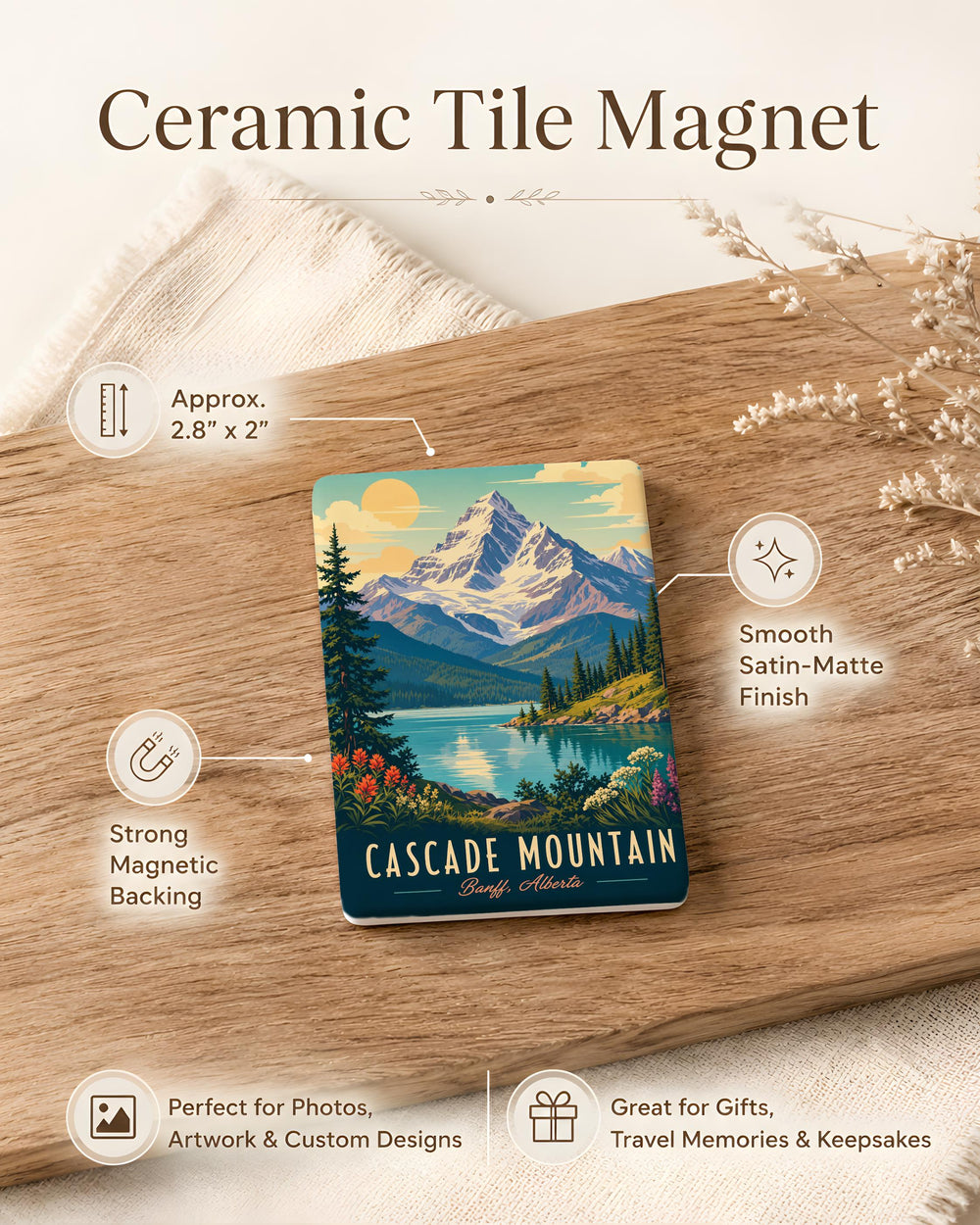 Cascade Mountain Fridge Magnet, Mountain Peak Landscape Souvenir, Hiking Adventure Nature Decor Magnet