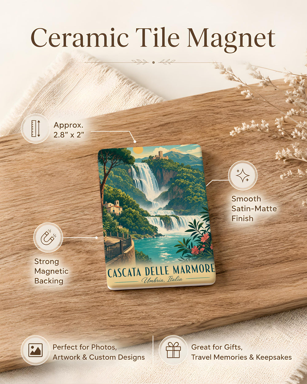 Cascata delle Marmore Waterfall Fridge Magnet, Marmore Falls Italy Travel Souvenir Magnet, Terni Umbria Landmark Magnet