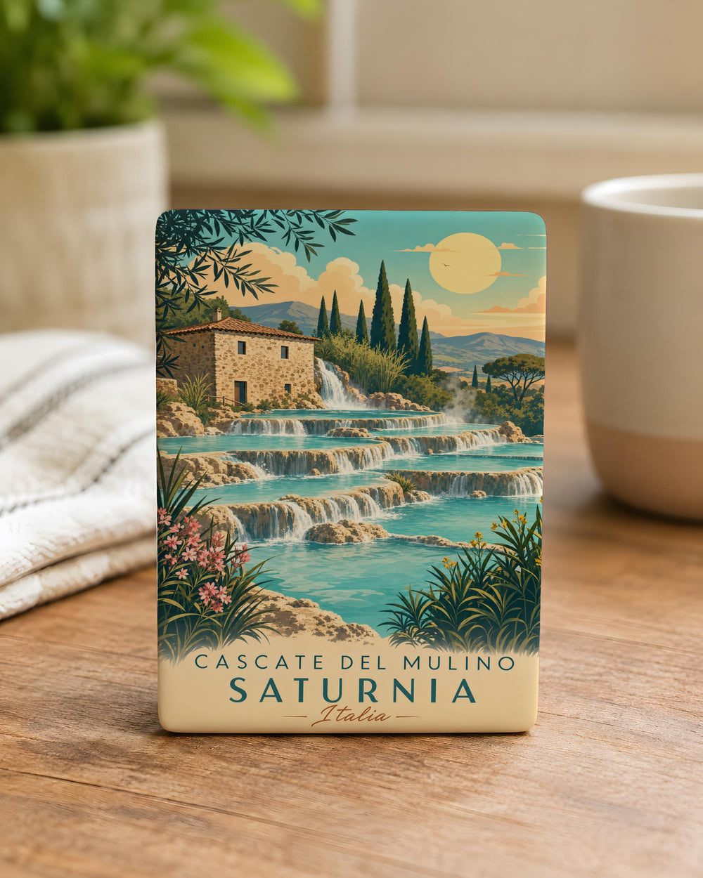 Cascate del Mulino Saturnia Fridge Magnet, Tuscany Italy Hot Springs Waterfall Souvenir Magnet, Thermal Pools Travel Gift