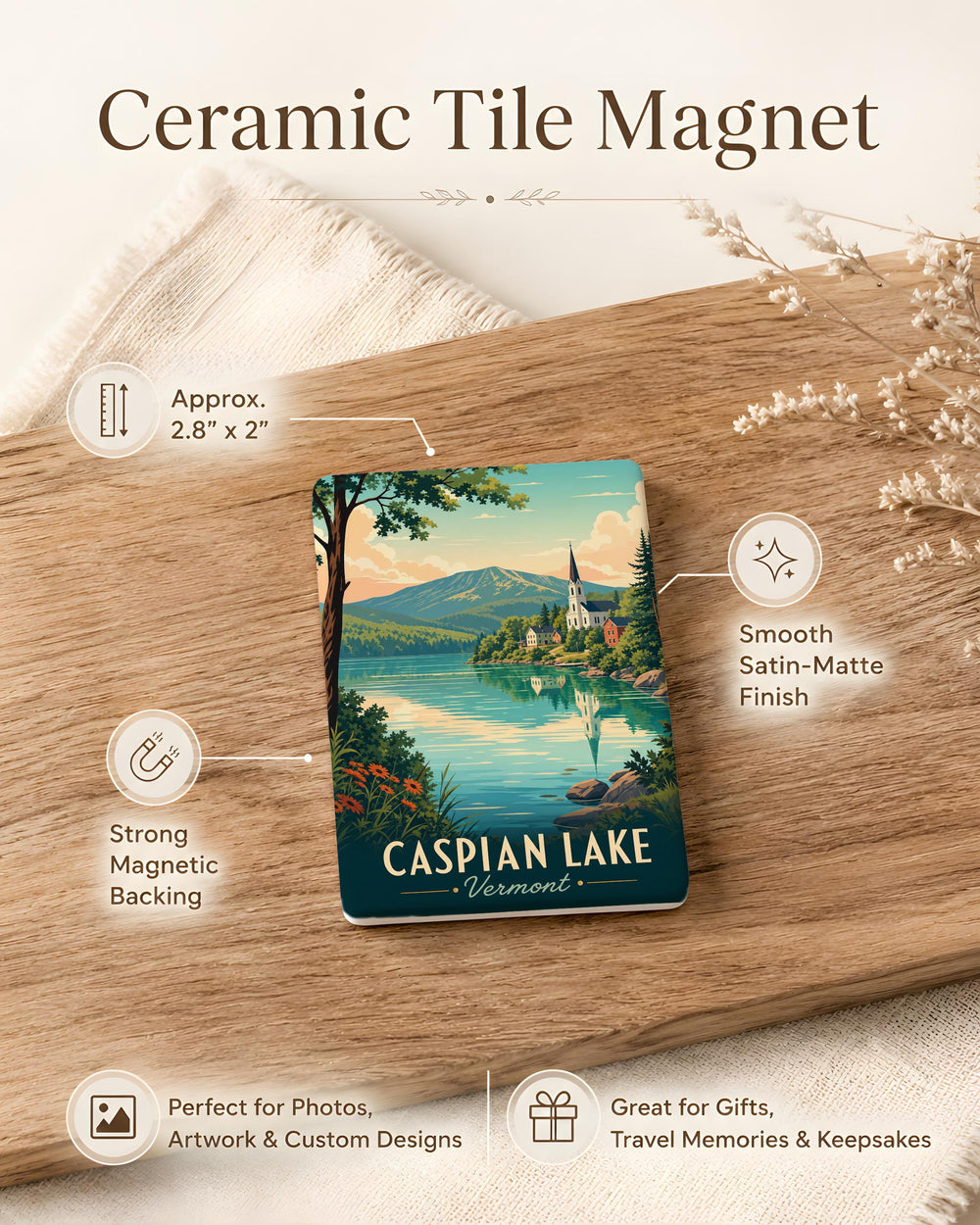 Caspian Lake Vermont Fridge Magnet, Vermont Lake Souvenir Magnet, Caspian Lake Travel Gift, Vermont Vacation Keepsake Magnet